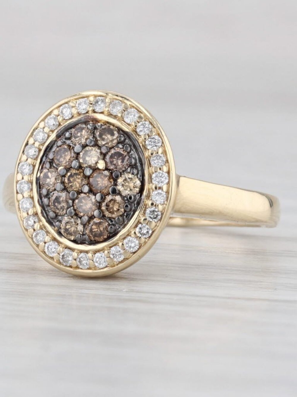 0.40ctw Brown & White Diamond Halo Ring 10k Yellow Gold Size 7.25